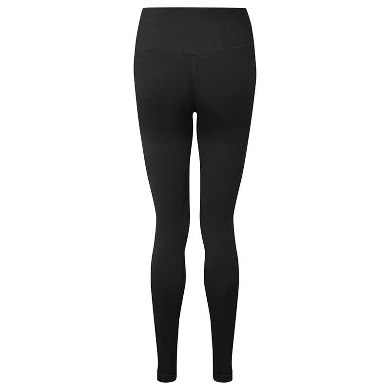 Black high-waisted scrunch leggings back view, sculpting gym activewear with glute-enhancing design.