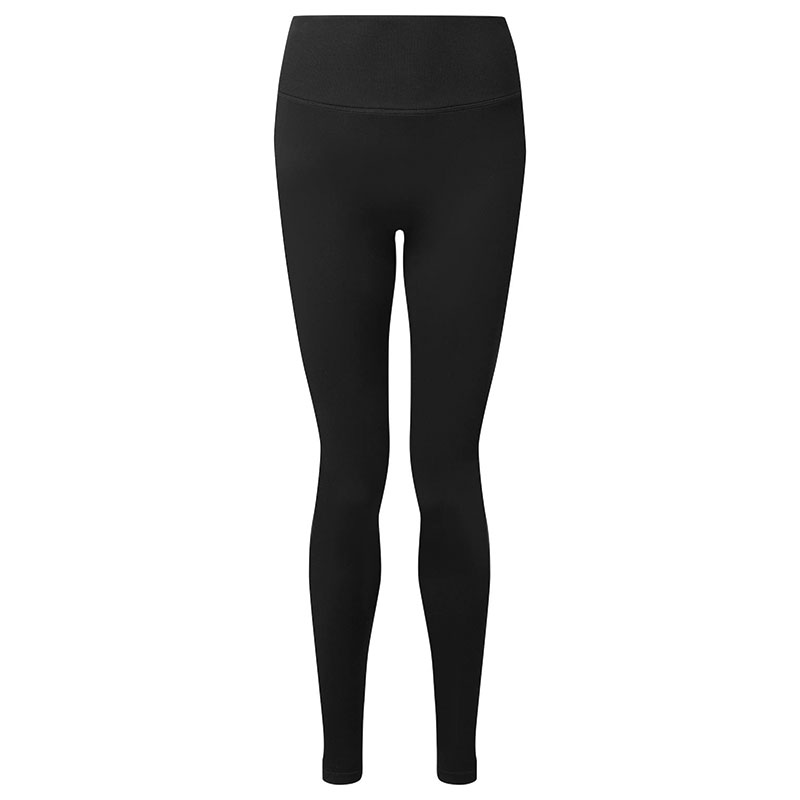 Black high-waisted scrunch leggings front view, sculpting gym activewear with smooth contour fit.
