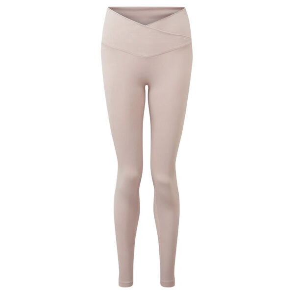 Beige high-waisted sculpt leggings front view with V-shape waistband, smooth contour fit womenโs activewear.