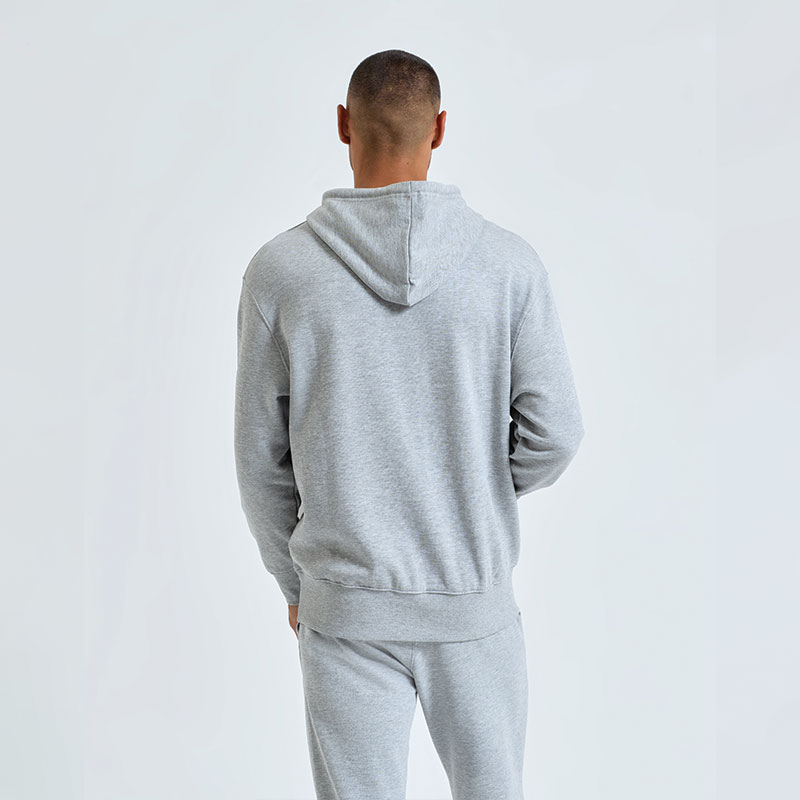 Unisex Titan oversized hoodie back view in heather grey