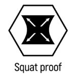 Icon representing squat-proof fabric with stretch arrows in all directions.