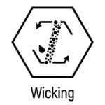 Moisture-wicking fabric icon showing sweat absorption and quick-drying performance.
